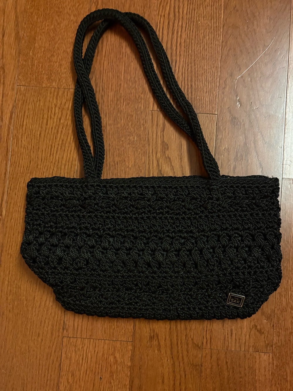 The Sak Black Crochet Shoulder Bag. Size 6” x 10”